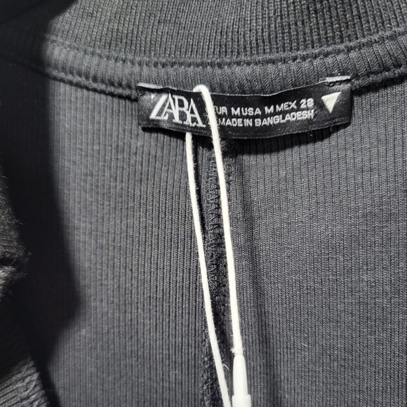 NWT Zara Short Sleeve Ribbed Polo Bodysuit-Romper in Black - Picture 6 of 12